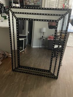 Rectangular mirror with black frame in silver nailhead studs( VERY HEAVY)