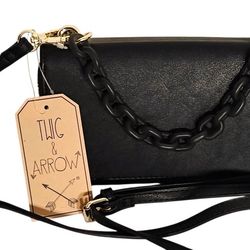 Twig & Arrow Black Mini Crossbody Purse Gold Chain Strap Wallet Bag NEW