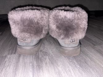 UGG Gray Faux Fur Cuff Slip-On Slippers