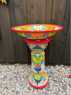 Mexican Talavera Birdbath Décor, Pottery, Clay Pots, Planter.