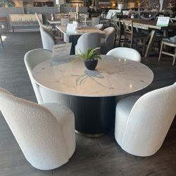 Black/white 5PC Marble Dining Table Set