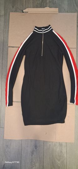 Black Racing Stripe Zip Mini Dress | Size M