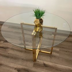 Gold Glass Ghost Round Dining Table