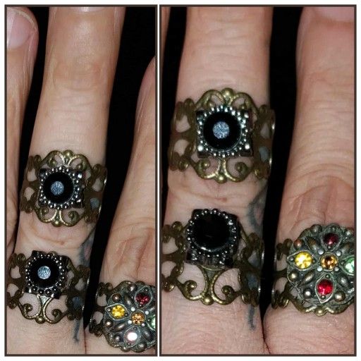 X3 VINTAGE ORNATE SOLID BRASS FILIGREE FLORAL FLOWER CZ...