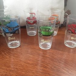 Vintage Car Glasses 6 Total 5" Tall