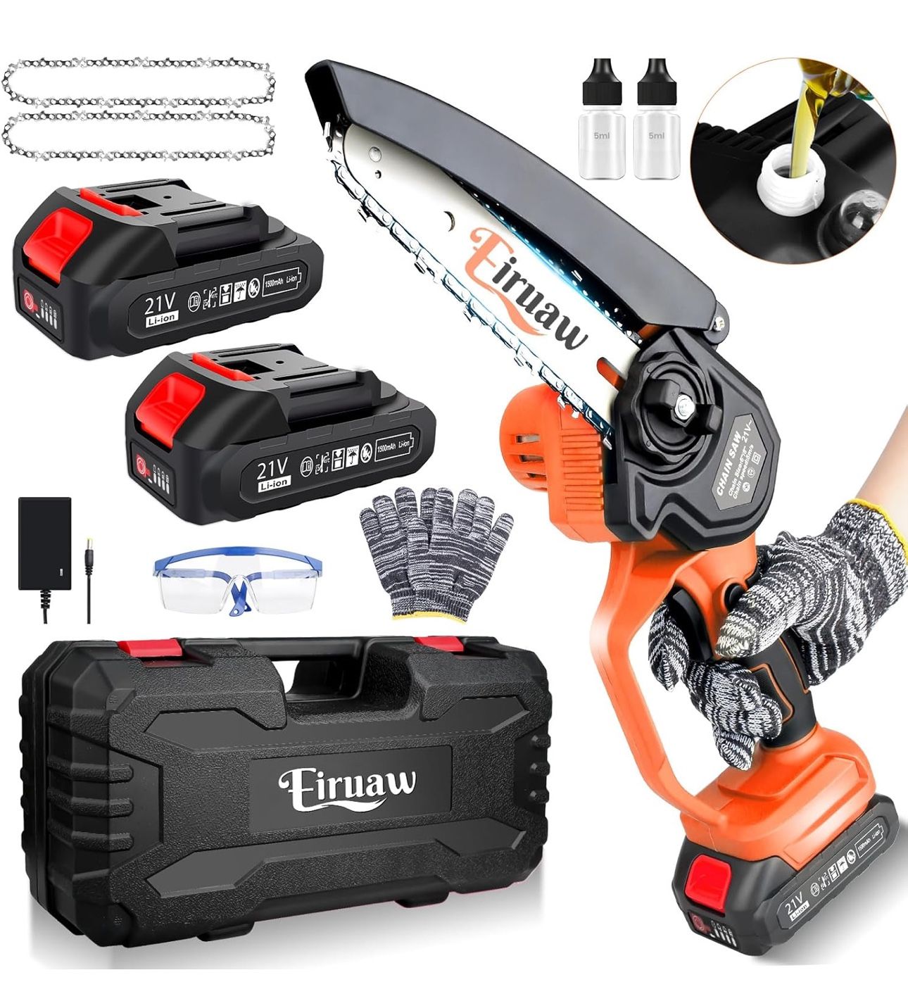 Mini Chainsaw Cordless 6-INCH, Portable Electric Power Pruning Saw, Rechargeable Battery Powered Handheld Chain Saw for Tree Branches, Courtyard, Hous