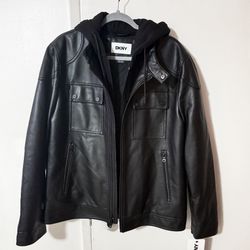 DKNY Mens Leather Jacket SIZE L Black new With Tags