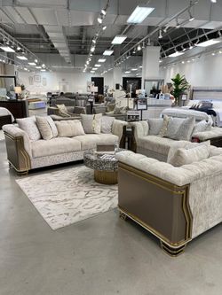 Modern Appearance Sofa features a solid birch frame with gold steel legs