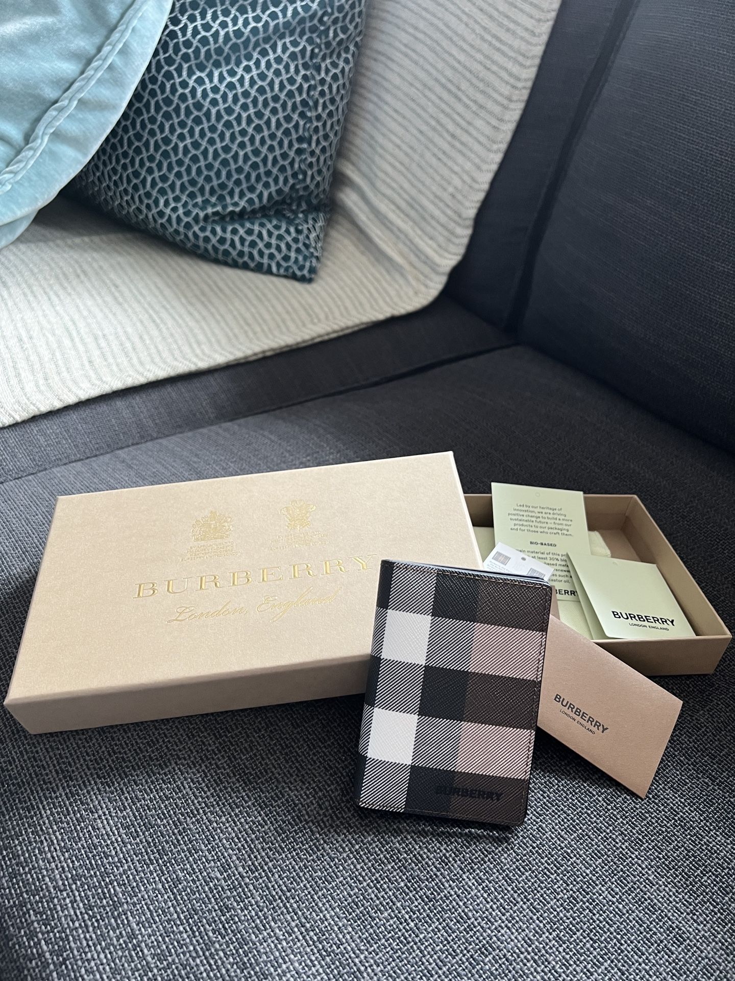 Burberry Check Card And Key Holder In Black, White & Beige