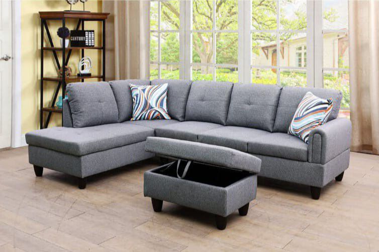 BRAND NEW 3 PIECES SECTIONAL COUCH WITH STORAGE OTTOMAN