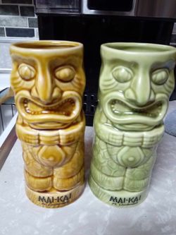 Tiki Glazed Ceramic Mug MAI-KAI Polynesian Restaurant Ft Lauderdale