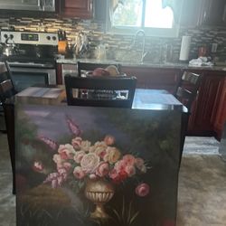Stretched Canvas Floral Canvas  In Gold Urn