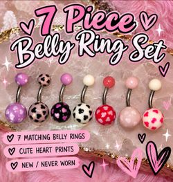 7 Piece Belly Ring Set with Heart Prints
