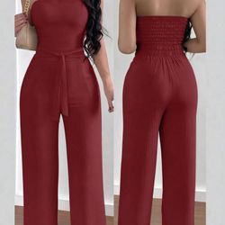 INAWLY Leisure Resort Bandeau Belted Jumpsuit For Women