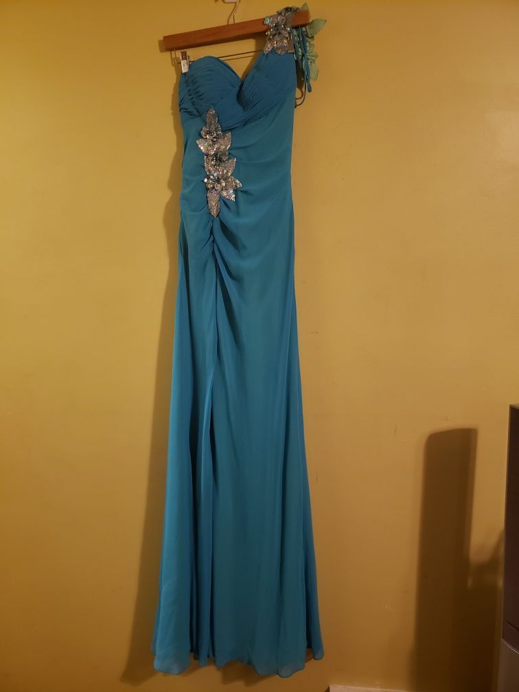 Special Event Beautiful Dress / Gown Turquoise Blue and Lime Green