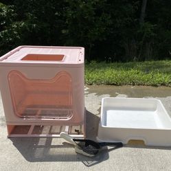 Pink Cat Litter Box with Lid