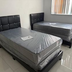 TWO NEW BED FRAME TWIN SIZE WITH MATTRESS AND BOX SPRING