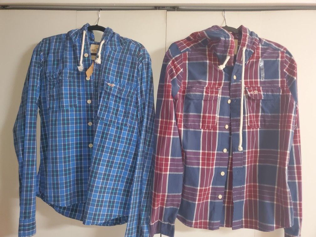 2 Brand New Men's Hollister Hooded Plaid Shirts!