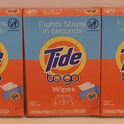 (3) Tide To Go Wipes Instant Stain Remover 6 Individual Wipes per Pack