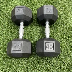 40 Lb Rubber Hex Dumbbells Set