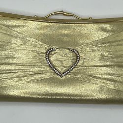 VTGGold Metallic Clutch Purse With Shoulder Chain Attachment- Rhinestone Accent
