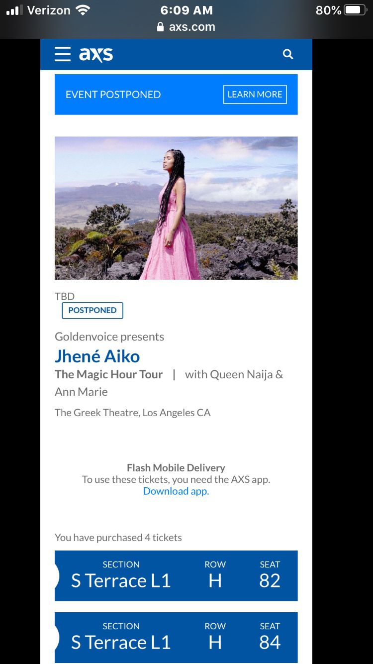 Tickets (2) to Jhene Aiko Concert @ The Greek LA