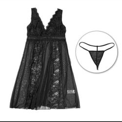 Plus Size Sexy-Lingerie Women Lace Robe Long Babydoll Nightgown Sleepwear Dress