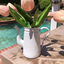 White Vintage Enamel Pitcher 