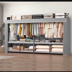 Caulitar 95% Assembled 96" L Heavy Duty Wardrobe Closet, Premium Extra Large Strong Heavy Duty Clothes Rack with Cover, Portable Foldable Freestanding