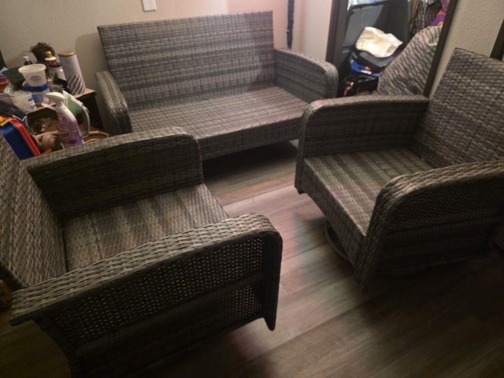 4 Piece Dark Grey Wicker Set, Table Not Shown