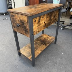 Industrial Side Table, 2-Tier Nightstand with Drawer, Narrow End Table for Small Spaces Like New 
