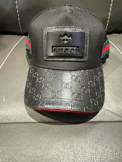 GG Monogram leather and mesh trucker hat black logo in front