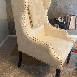 1 Nailhead Trim Beige Cream Accent Chair 