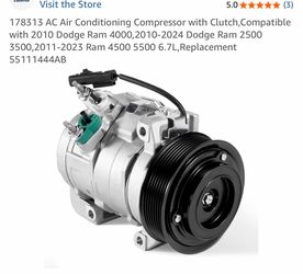 AC Compressor with Clutch 2010-2024 Dodge Ram 2(contact info removed),2011-2023 Ram 4(contact info removed) 6.7L