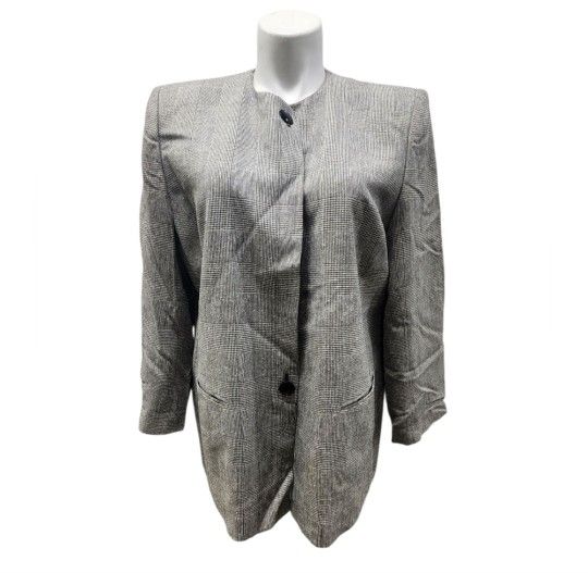 Vintage Ellen Kaye Size 20W Women's Plaid Gray Jacket