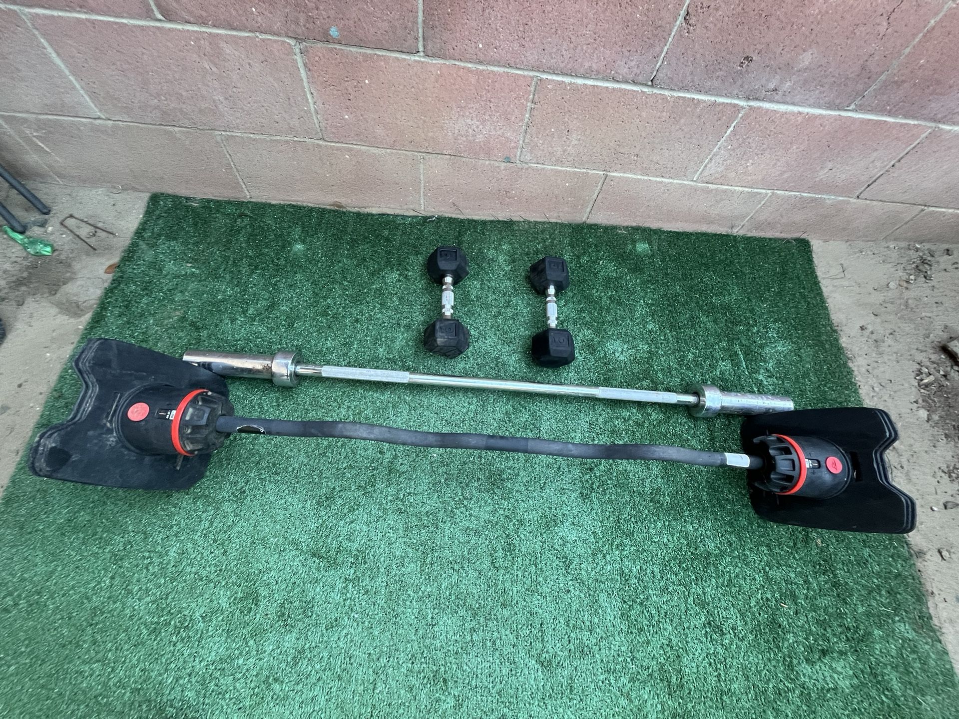 Lifting  Bundle - BowFlex SelectTech 2080 Curl Bar, Standard 25lb Barbell, Pair Of 10lb Dumbbells 