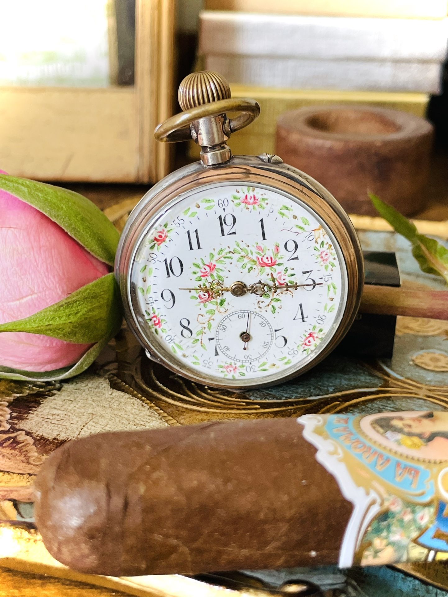 1895 Silver & Rose Gold Pocket Watch Antique
