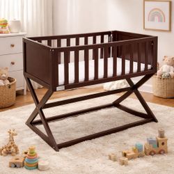 Wooden Baby Rocking Cradle Bassinet With Mattress