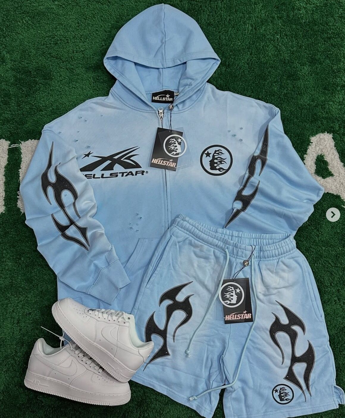 Hellstar Hoodie Chrome Short Set Hearts Denim Jeans Tears Full Hooded Jacket  And Short Set  Coats Small S Medium M Large L XL