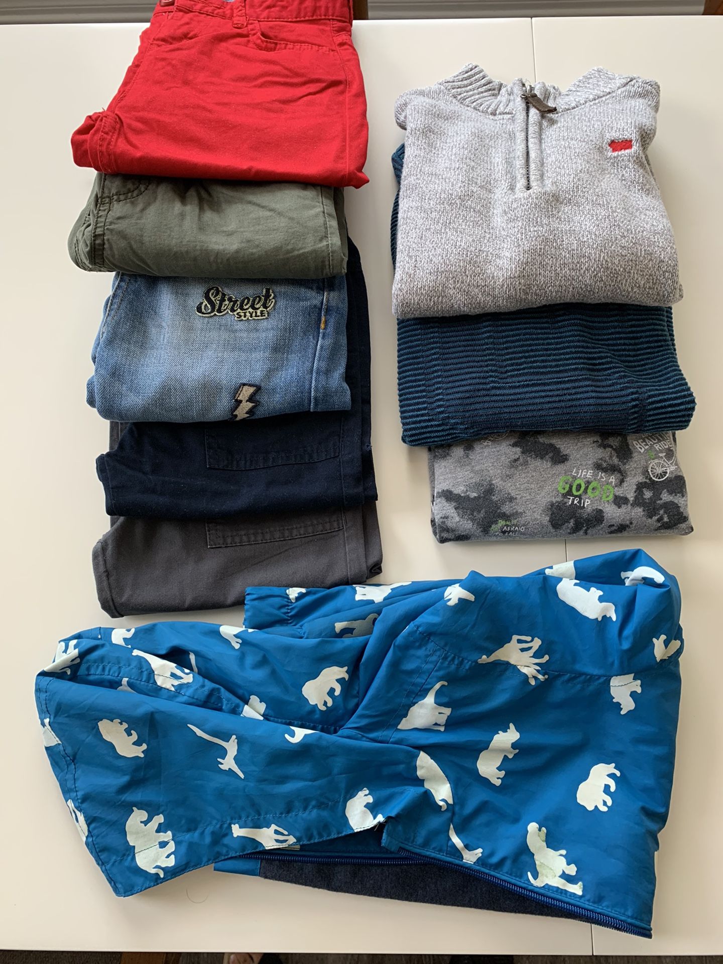 FREE!! Gently Used 3 Sweaters, 5 Pants, 1 Raincoat