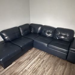 Dark Blue Leather Couch 