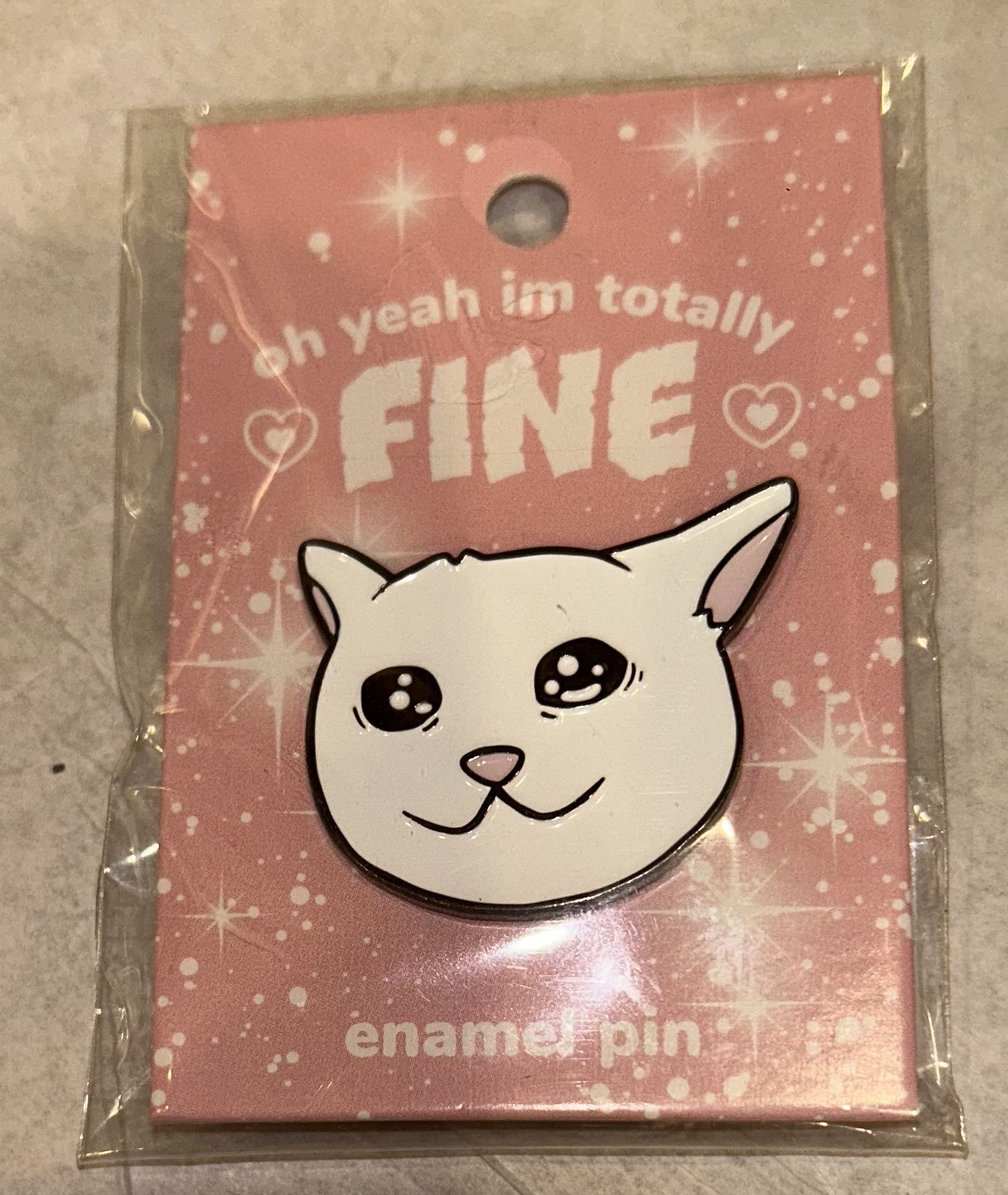 Oh Yeah, I'm Totally Fine Crying Cat Meme Enamel, Lapel Badge Pin New