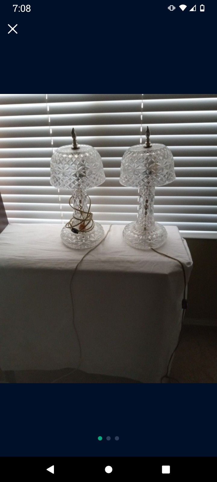 RARE Vintage Leviton Crystal Cut Pressed Glass Table Lamp with Dome Crystal Glass Shade