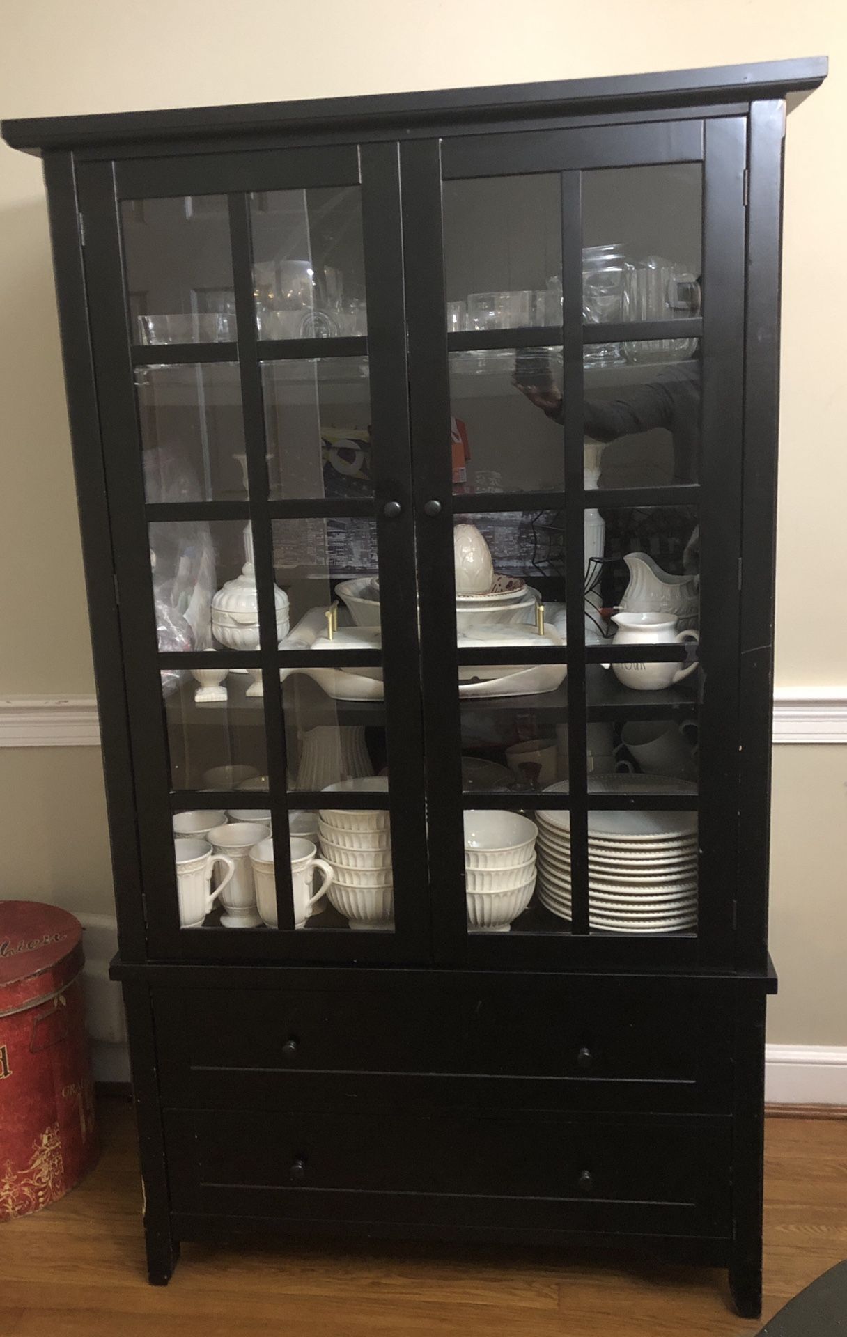 Dish Cabinet Black Finish China Armoire Hutch Library Cabinet Office Storage