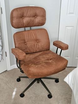 Office Chair, Wide Seat & High Back, Suede Brown