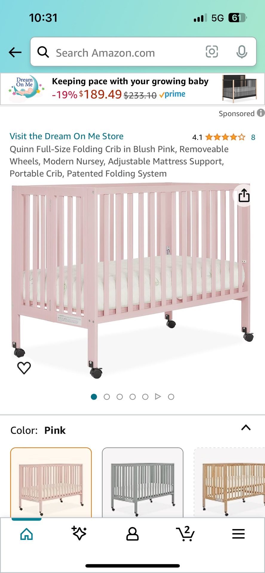 Pink Baby Crib Best Offer 