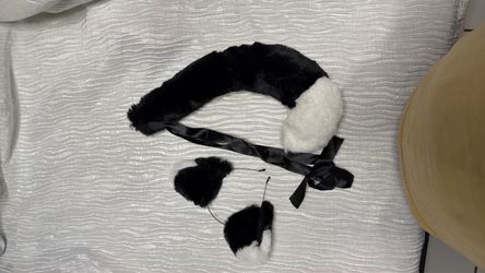 Black and White Faux Fur Cat Ear and Tail Set