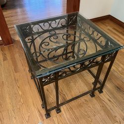Wrought Iron End Table With 3/4 Inch Tempered Glass Top 