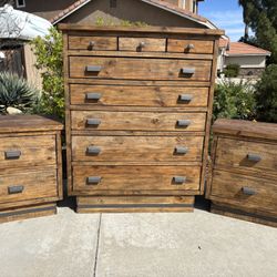 Solid Distressed Wood DresserChest of Drawers and Nightstand Furniture Set Excellent Condition Originally $3,000
