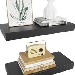 15in x6.7in x1.4in. Black Floating Shelves Wall mounted  Hanging Shelves for Wall Storage. Set of 2